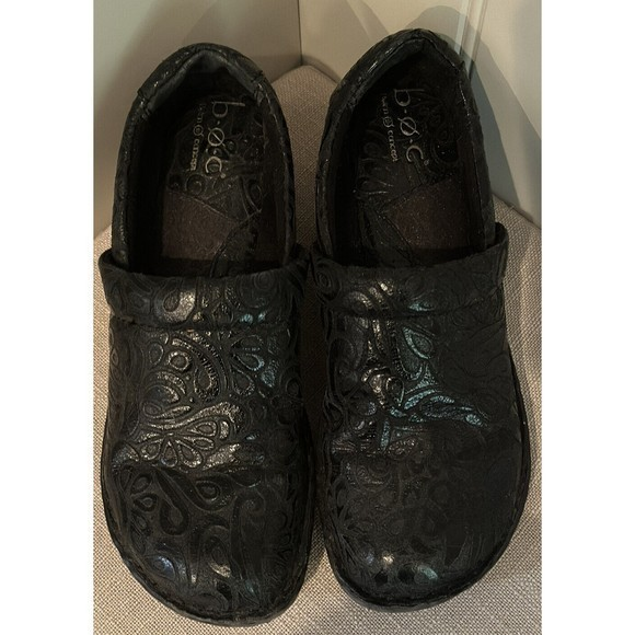 b.o.c. Shoes - BOC Born Peggy Paisley Clog Black Embossed Leather Professional Work Shoe Sz 7.5